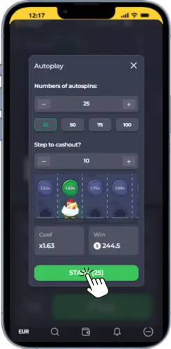 Chicken Road game start screen with betting