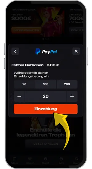 Den gewünschten Einzahlungsbetrag eingeben mit einem Minimum von 10 € beim Casino